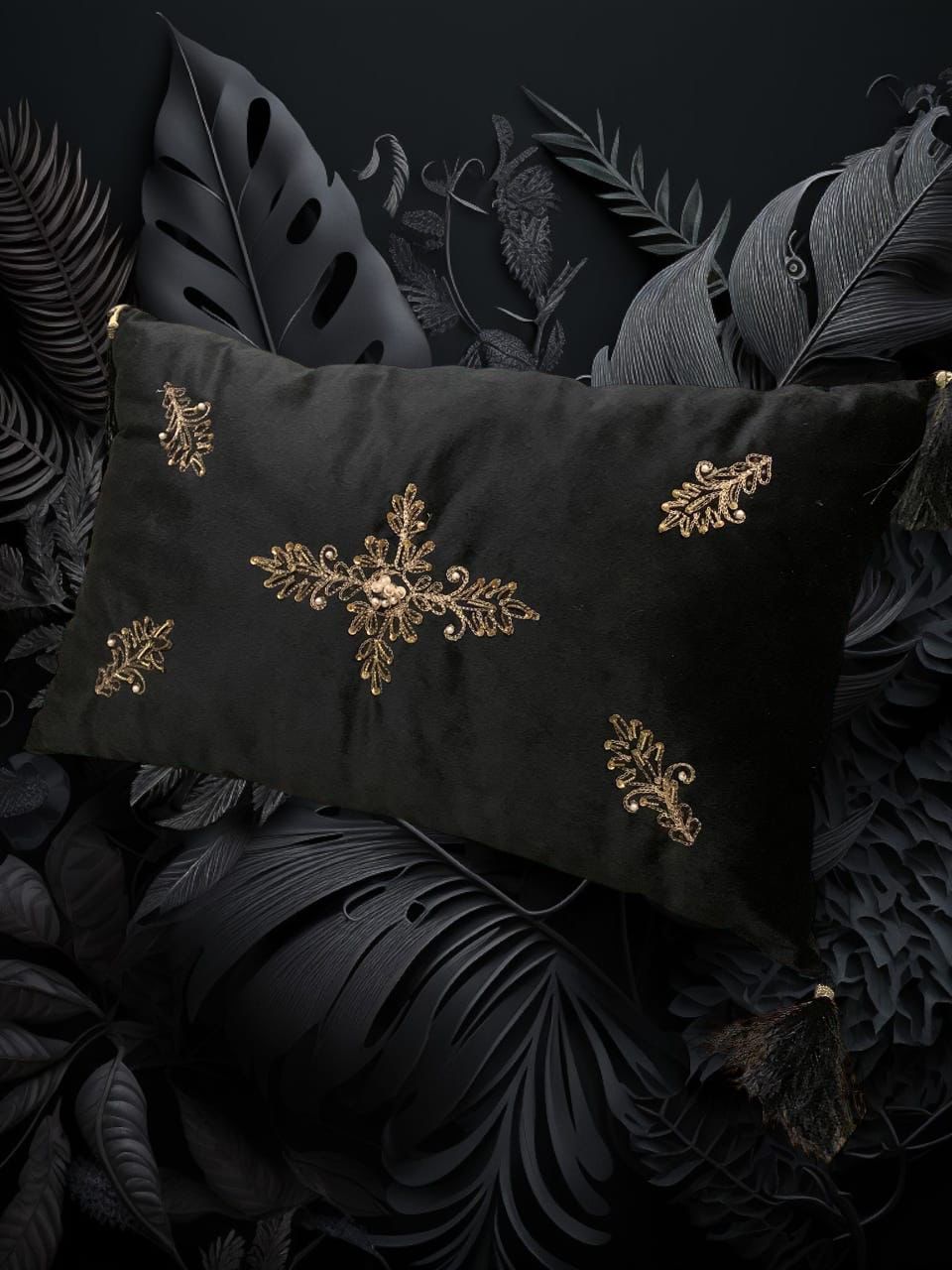 Black velvet cushion